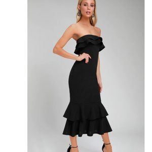 Glam Life Black Ruffled Strapless Midi Dress